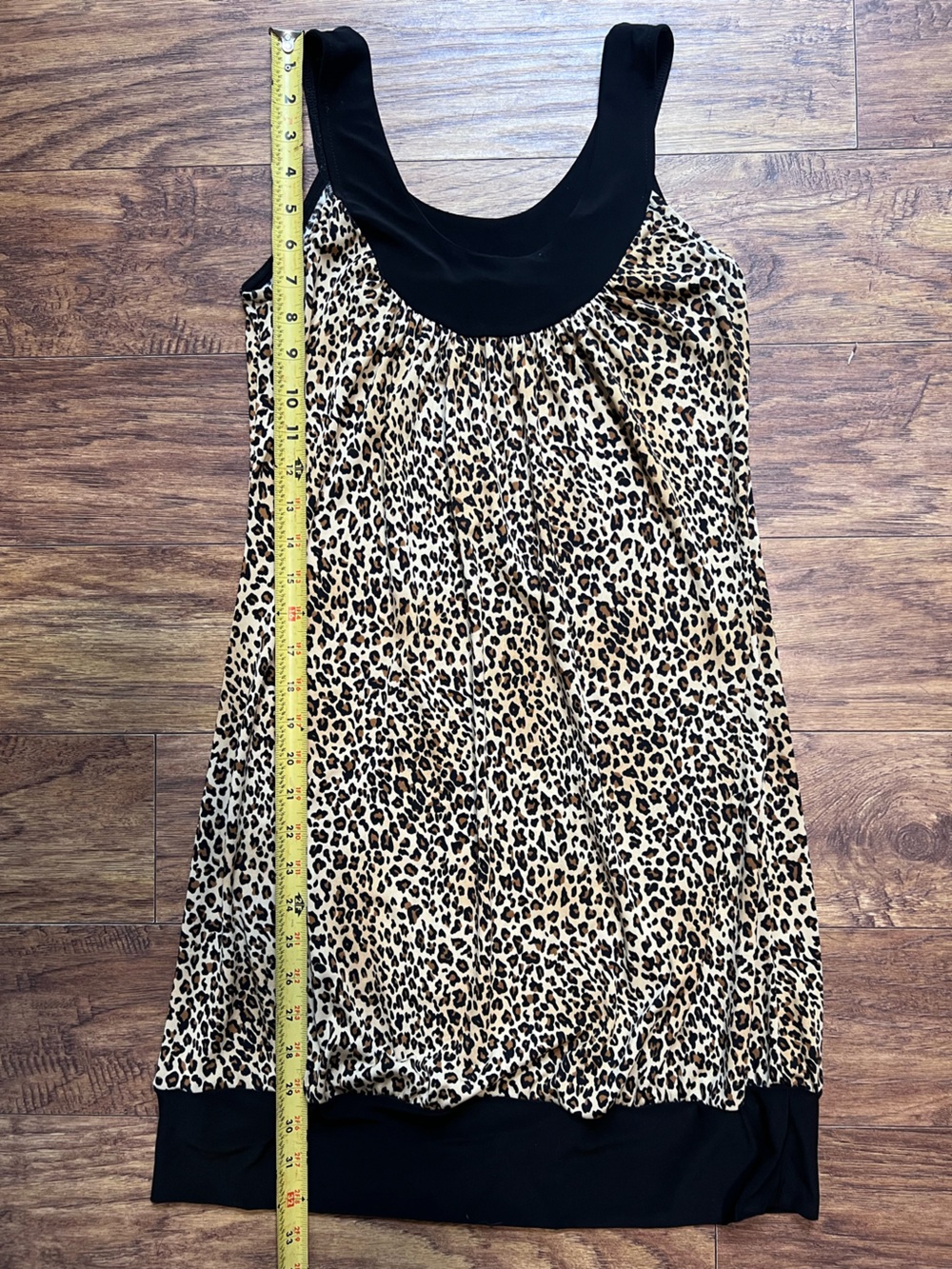 Leopard Print Mini Dress with Black Trim